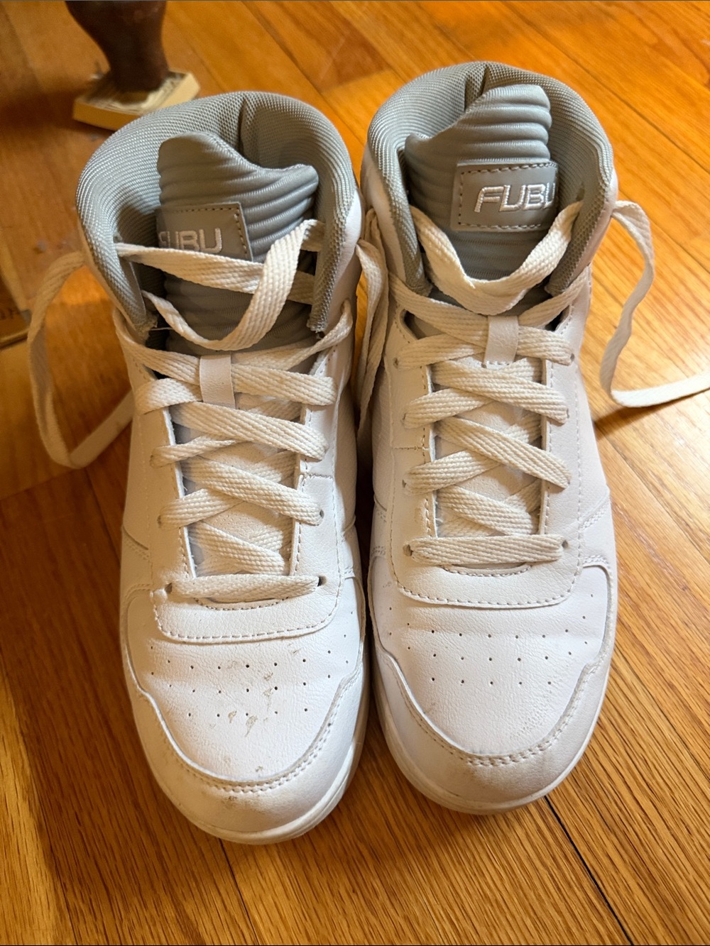 FUBU Kids White High-Top Sneakers with Light Gray Tongue